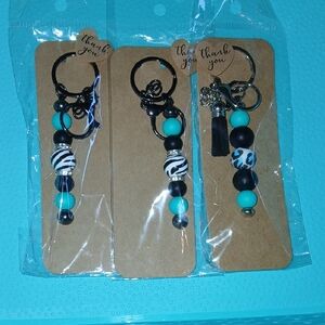 Handmade Zebra Print and Turquoise Beaded Keychains